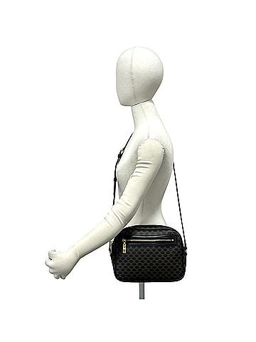 Céline CELINE Vintage Macadam Blazon Triomphe Pattern Leather Shoulder Bag, Black/Brown, 37268 (view 2)