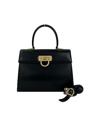 Salvatore Ferragamo Salvatore Ferragamo Gancini logo hardware leather 2-way handbag/shoulder bag black 49344 (view 1)