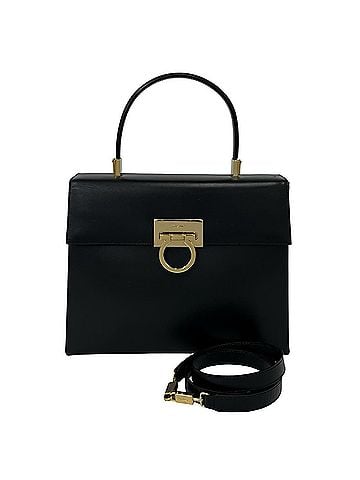 Salvatore Ferragamo Salvatore Ferragamo Gancini hardware leather 2-way handbag/shoulder bag, black, 61297 (view 1)