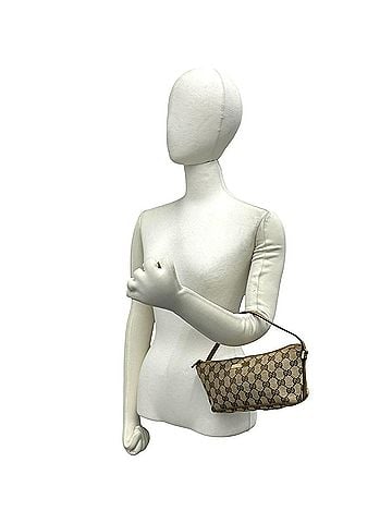 Gucci GUCCI GG pattern logo plate hardware canvas leather genuine mini handbag pouch beige brown 72466 (view 2)