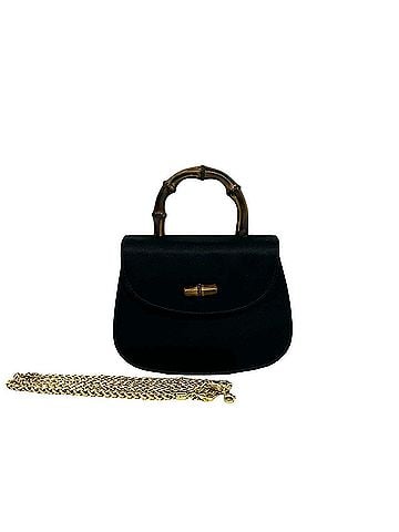 Gucci GUCCI Vintage Bamboo Satin 2-Way Handbag Chain Shoulder Bag Black 62381 (view 1)