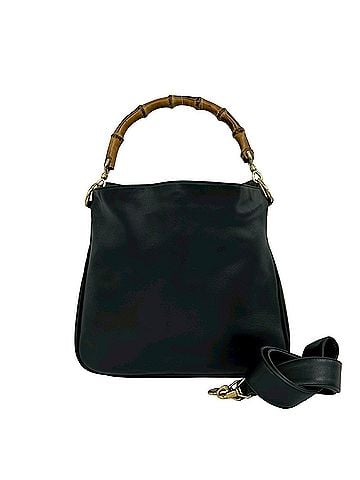 Gucci GUCCI Vintage Bamboo Leather 2-Way Handbag/Shoulder Bag, Black, Item No. 19282 (view 1)