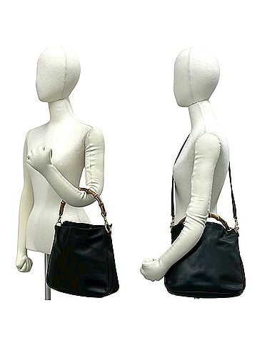 Gucci GUCCI Vintage Bamboo Leather 2-Way Handbag/Shoulder Bag, Black, Item No. 19282 (view 2)