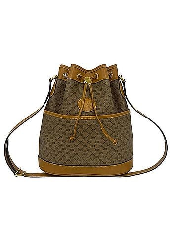 Gucci GUCCI Vintage Old Gucci Micro GG Pattern Logo Hardware Leather Drawstring Shoulder Bag Brown Camel 12730 (view 1)