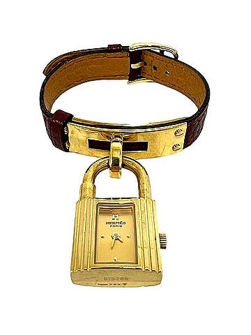 Hermès HERMES Vintage Kelly Watch GP Leather Genuine Quartz Wristwatch Brown Gold 33095 (view 1)
