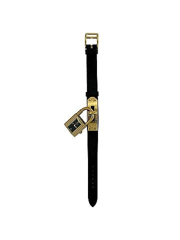 Hermès HERMES Vintage Kelly Watch, Leather, Genuine GP Finish, Wristwatch, Black &amp; Gold, 82135 (view 1)