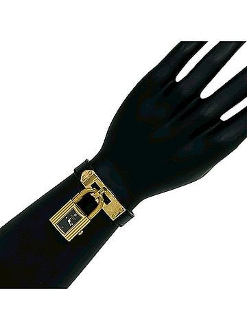 Hermès HERMES Vintage Kelly Watch, Leather, Genuine GP Finish, Wristwatch, Black &amp; Gold, 82135 (view 2)