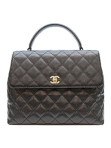 Chanel CHANEL A12397 Caviar Leather Top Handle Bag, Black with Gold Hardware, Women's (view 1)