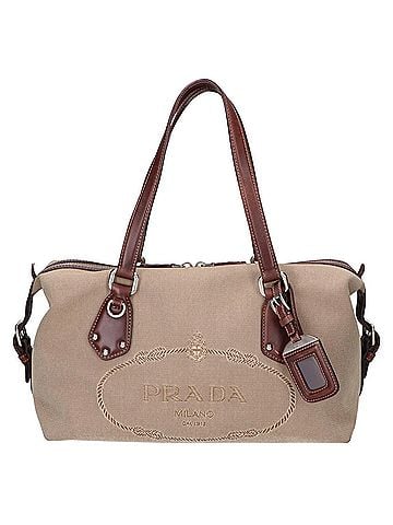 Prada PRADA BR3461 Logo Jacquard Leather Handbag, Brown/Beige, Women's (view 1)
