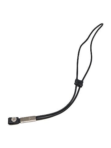 Gucci GUCCI Logo Plate Leather Strap Necklace, Black Silver, Women's (view 1)