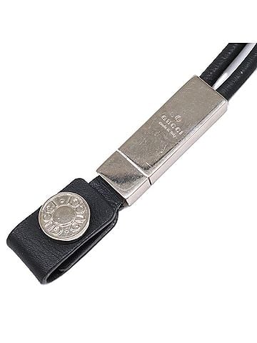 Gucci GUCCI Logo Plate Leather Strap Necklace, Black Silver, Women's (view 2)