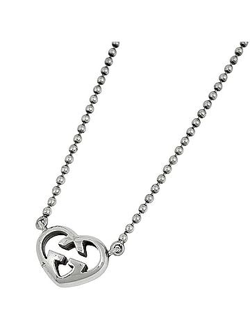 Gucci Gucci necklace, Interlocking G heart design, sterling silver (925), silver, women's. (view 1)