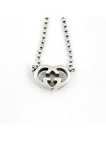 Gucci Gucci necklace, Interlocking G heart design, sterling silver (925), silver, women's. (view 2)