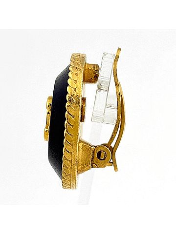 Chanel Chanel earrings, Coco Mark, round, GP gold, black, women's. (view 2)