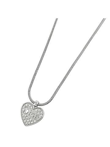 Christian Dior Christian Dior necklace, heart design, rhinestones, silver plated, silver, women's. (view 1)