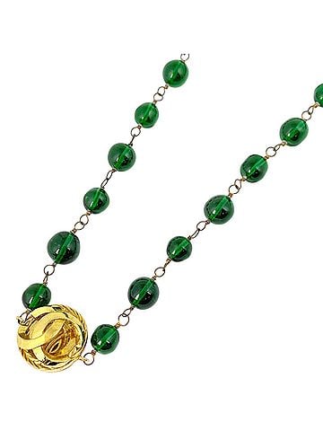Chanel Chanel necklace, Coco Mark, colored stone, long, GP gold, green, women's. (view 1)