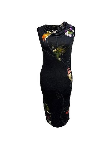 Alexander McQueen Alexander Mcqueen Hummingbird Print Midi Dress in Black Viscose (view 1)