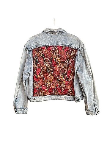 Free People Pink Paisley Back Panel Light Wash Denim Jacket (view 2)