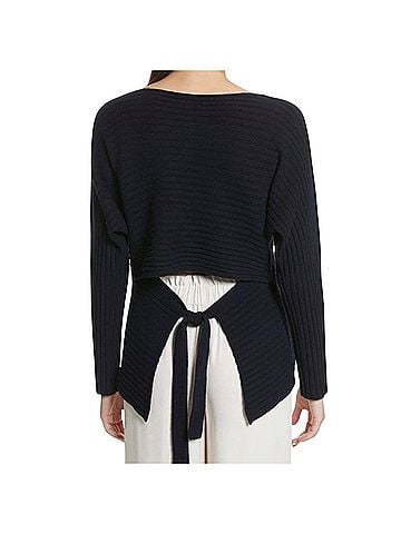 Vince. Vince Cashmere wool Wool Ribbed Split Tie Back Sweater in Navy Pullover Sweater (view 2)