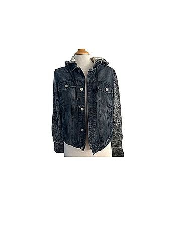 Black Rivet Dark Denim Jacket With Heathered Sleeves Jacket (view 1)