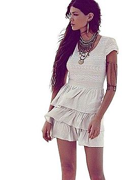 Free People 2012 White Embroidered Tiered Ruffle Mini Dress | Coquette Coastal Boho Whimsigoth Soft Girl Indie Casual Dress (view 1)