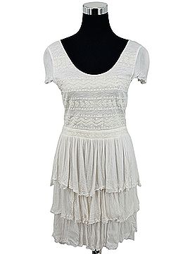 Free People 2012 White Embroidered Tiered Ruffle Mini Dress | Coquette Coastal Boho Whimsigoth Soft Girl Indie Casual Dress (view 2)