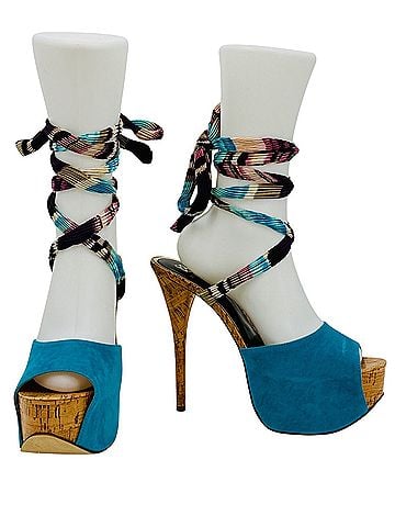 Shoedazzle 2012 Scene x SD Platform Lace-Up Teal Peep Toe | Cyber Y2K Indie Sleaze Party Girl Whimsigoth Heels (view 1)