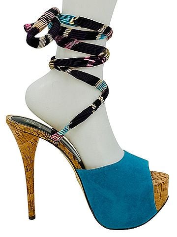 Shoedazzle 2012 Scene x SD Platform Lace-Up Teal Peep Toe | Cyber Y2K Indie Sleaze Party Girl Whimsigoth Heels (view 2)