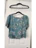 ABound Floral Teal White Black Short Sleeve Blouse Size L - photo 4