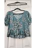 ABound Floral Teal White Black Short Sleeve Blouse Size L - photo 5
