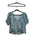 ABound Floral Teal White Black Short Sleeve Blouse Size L - photo 2
