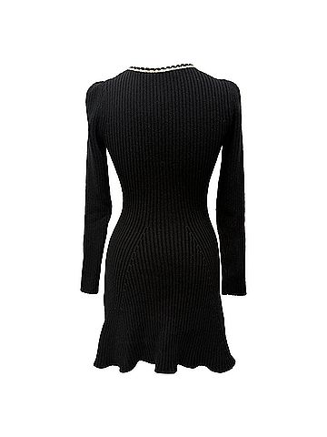 Self-Portrait Self-Portrait Ribbed Knit Mini Dress in Black Cotton (view 2)