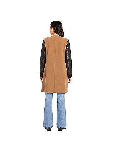 BCBGMAXAZRIA Genova Camel Contrast Sleeve A-Line Coat (view 2)
