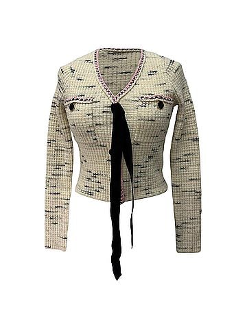 Self-Portrait Self-Portrait Bow Detail Cardigan in White Cotton (view 1)