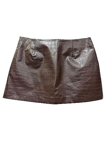 The Frankie Shop The Frankie Shop Croc-Effect Mini Skirt in Brown Faux Leather (view 1)