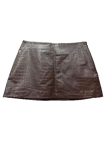 The Frankie Shop The Frankie Shop Croc-Effect Mini Skirt in Brown Faux Leather (view 2)