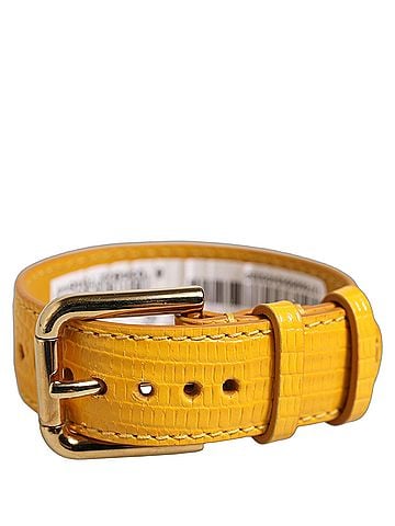 Dolce & Gabbana Yellow Textured Leather Gold Buckle Belt Strap Women's Bracelet (view 1)
