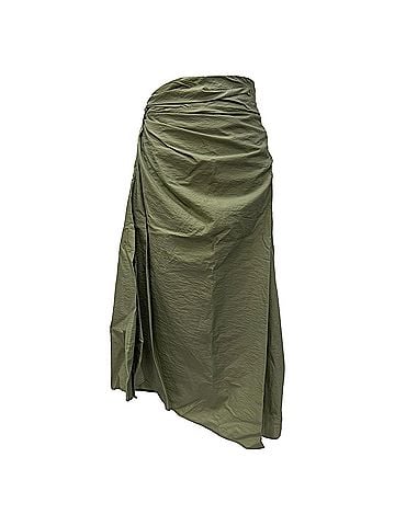Brunello Cucinelli Brunello Cucinelli Knot Detail Wrap Skirt in Olive Green Cotton (view 1)