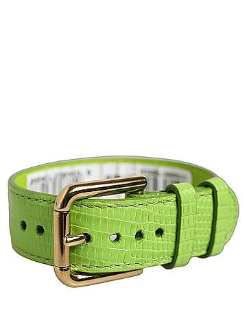 Dolce & Gabbana Green Textured Leather Gold Buckle Belt Strap Women's Bracelet (view 1)