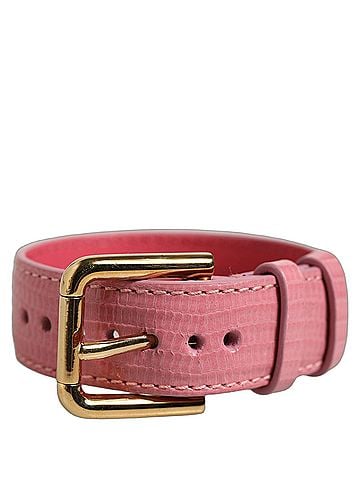 Dolce & Gabbana Pink Textured Leather Gold Buckle Belt Strap Women's Bracelet (view 1)