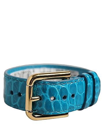 Dolce & Gabbana Blue Embossed Leather Gold Buckle Belt Strap Women's Bracelet (view 1)