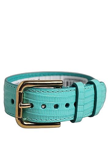 Dolce & Gabbana Blue Textured Leather Gold Buckle Belt Strap Women's Bracelet (view 1)
