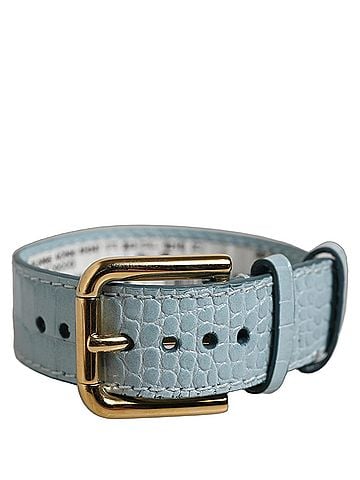 Dolce & Gabbana Blue Embossed Leather Gold Buckle Belt Strap Women's Bracelet (view 1)