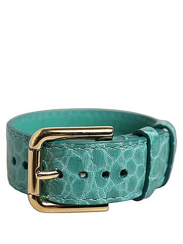 Dolce & Gabbana Blue Embossed Leather Gold Buckle Belt Strap Women's Bracelet (view 1)