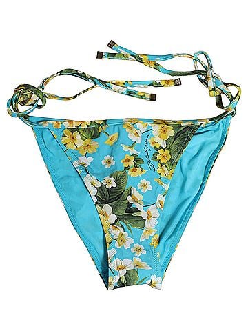 Dolce & Gabbana Blue Floral Print Nylon Beachwear Bikini Women's Bottom (view 1)