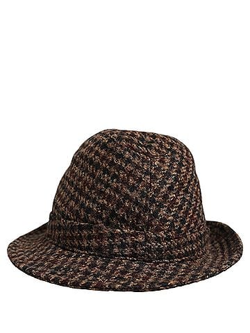 Dolce & Gabbana Brown Checkered Wool Tweed Fedora Capello Women's Hats (view 1)