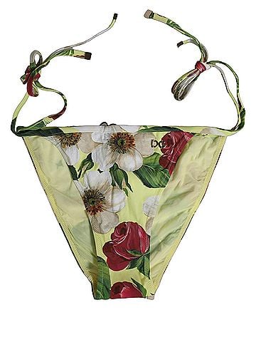 Dolce & Gabbana Yellow Floral Print Nylon Beachwear Bikini Women's Bottom (view 1)