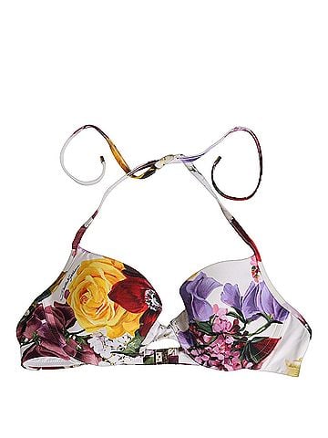 Dolce & Gabbana White Floral Print Nylon Beachwear Bikini Women's Top (view 1)