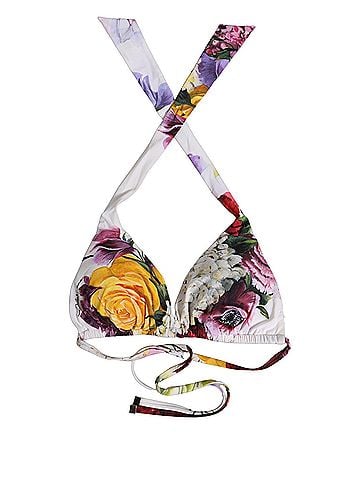 Dolce & Gabbana White Floral Print Triangle Beachwear Bikini Women's Top (view 1)