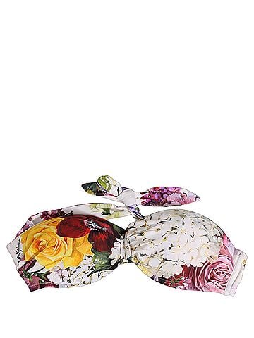 Dolce & Gabbana White Floral Print Nylon Beachwear Bikini Women's Top (view 1)